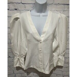 NWT Choosy white Romy button-up blouse V Neck with Long puff sleeves Size Medium
